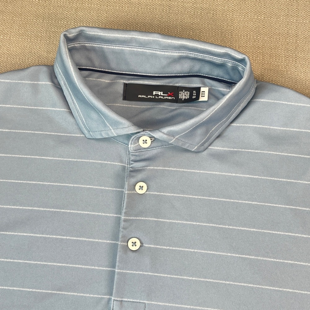 RLX Ralph Lauren Polo Shirt Mens XL Blue Striped Performance Golf Short Sleeve